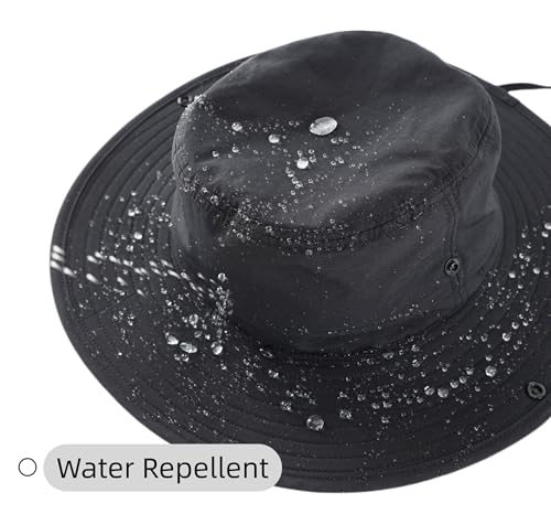 Mens Womens Wide Brim Safari Bucket Hat UV Sun Protection Fishing Hiking Hats Outdoor Summer Cowboy Hat Black