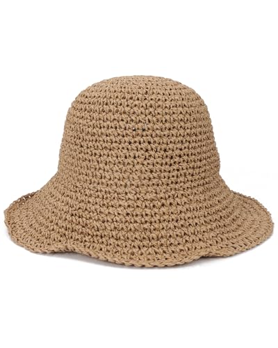 Womens Crochet Straw Sun Hat Foldable Floppy Wide Brim Beach Hat for Summer