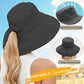 Sun Hats for Women UV Protection Wide Brim Hat with Ponytail Hole Black
