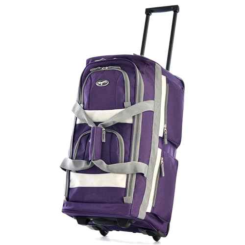 22 inch Carry On 8 Pockets Wheeled Rolling Duffel Bag Water Resistant Luggage Lightweight Travel Suitcase with Retractable Handle