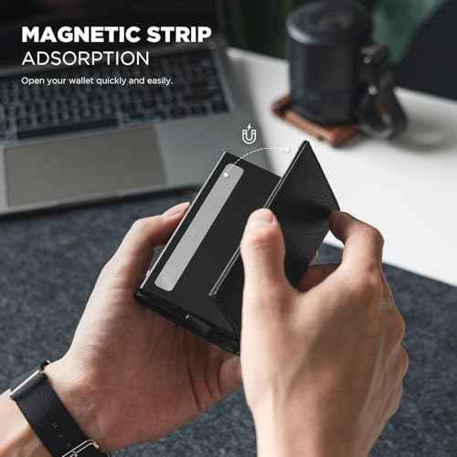 Pop up Card Wallet Minimalist Cash Wallets RFID Blocking Leather Smart Credit Card Holder with ID window for Men