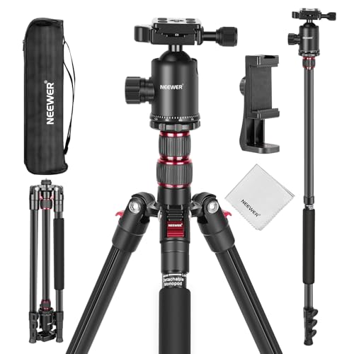 77" Camera Tripod Monopod with Cell Phone Holder Compatible with iPhone for Video Recording
