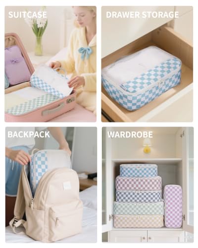 7 Set Checkered Packing Cubes for Travel Kids Women