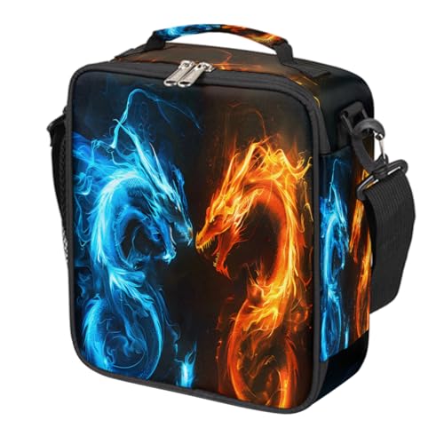 Dragon Fire Water Kids Lunch Box for Girls Boys Reusable Insulated Lunch Bag for Kids Toddler Thermal Cooler Spacious Lunchbox with Shoulder Strap Lunchbag for School Work Picnic (print 10)