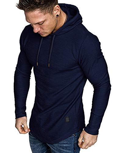 Mens Fashion Athletic Hoodies Sport Sweatshirt Solid Color Fleece Pullover Navy 3X