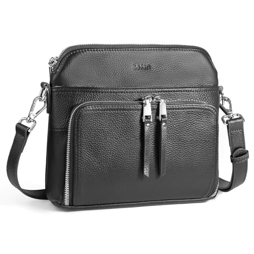 Black Genuine Leather Crossbody Bags for Women Travel Wallet Purse