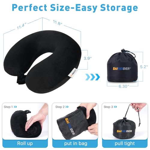 Neck Pillows for Travel 100% Memory Foam Adjustable Travel Pillows with Storage Bag
