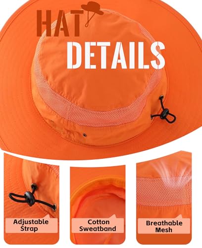 Unisex UPF50+ Sun Hat for Men Women Lightweight Mesh Bucket Hat Wide Brim Fishing Hat UV Protection Hat for Garden Golf Beach Orange