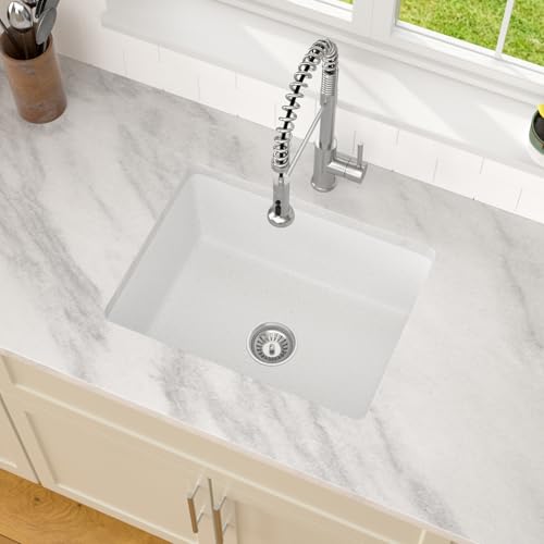 22 Inch Undermount Wet Bar Sink Single Bowl Modern Kitchen Sink White Granite Composite Deep Prep Small Sinks 22"×17"×9"