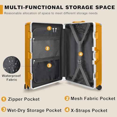 Luggage PC+ABS Aluminum Frame Zipperless Checked Luggage Hard Shell Suitcase with TSA Lock Double Spinner Wheels 28 Inch Orange