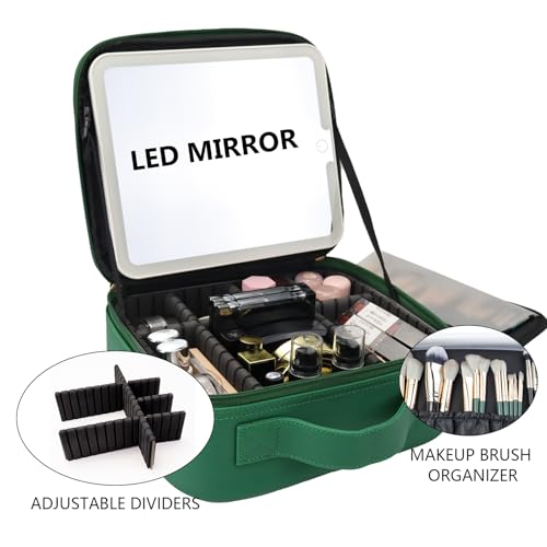 Travel Makeup Bag with LED Mirror Travel Makeup Organizer with 3 Lighted Settings