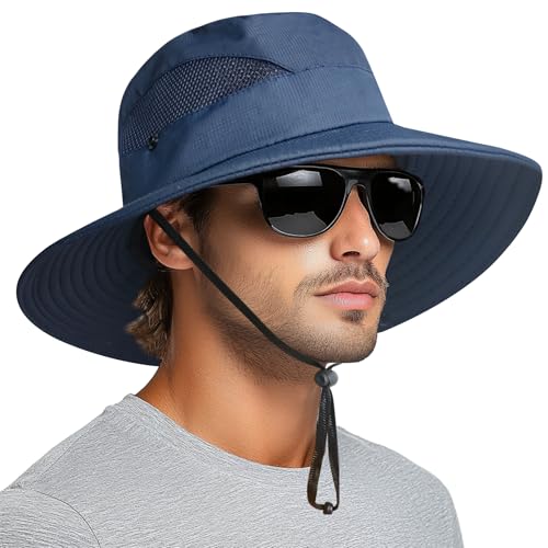 Sun Hats for Men Women Wide Brim Bucket Hat Blue