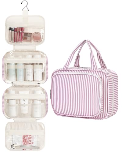 Striped Hanging Toiletry Bag for Women Travel Makeup Bag Organizer Toiletries Bag for Travel Size Essentials Accessories Cosmetics