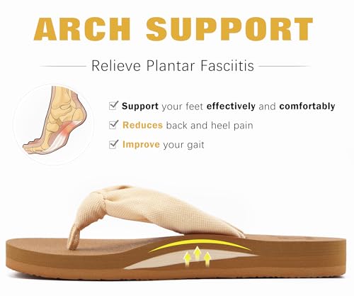 Flip Flops for Women Arch Support Summer Beach Sandals Beige Size 12