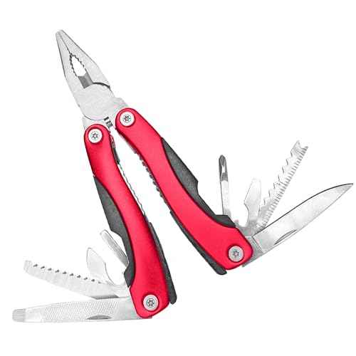 11-in-1 Multitool Pliers - Stainless Steel Pocket Knife with Pliers, Screwdriver & Bottle Opener - Aluminum Handle EDC Knives for Survival, Camping, Hunting, Hiking - Gift for Men Women (Red)