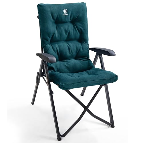 Folding Camping Recliner Chair Fully Padded with Adjustable High Back Support Portable for Adults Patio Reclining Chair Green