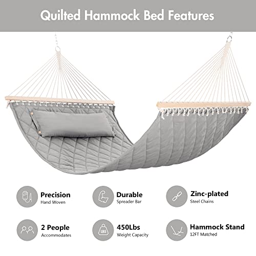 Patio Hammock with Spreader Bars and Detachable Pillow