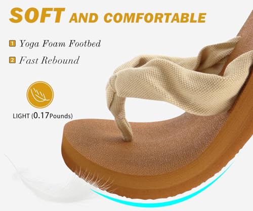 Flip Flops for Women Arch Support Summer Beach Sandals Beige Size 6
