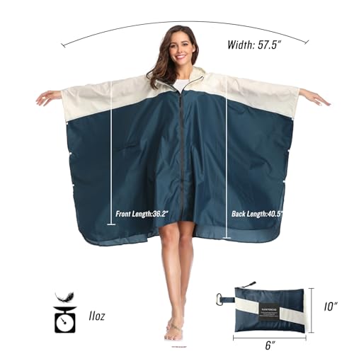 Adult Rain Poncho Waterproof Hooded Zipper Raincoat with Pockets