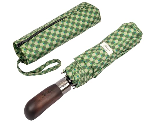 Folding Umbrella Real Wood Handle Kimono Olive Night