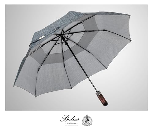 Folding Umbrella Real Wood Handle Herringbone Classic Black