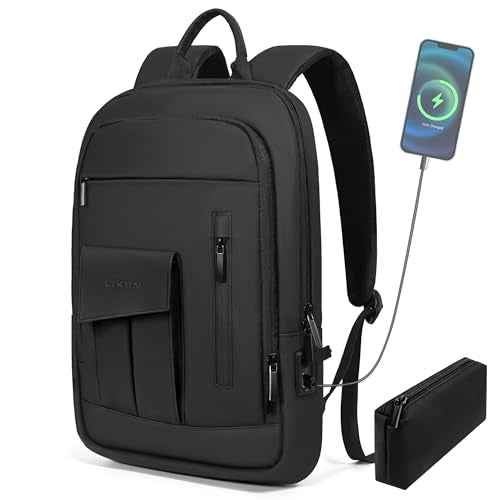Business Backpack for Men Slim Lightweight Laptop Backpack for 17.3 Inch Computer Water Resistant Small Office Backpack for Commute Travel Daily Office Work with Small Bag