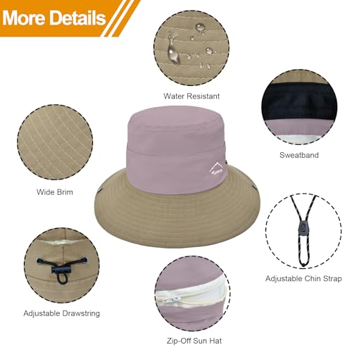 Sun Hats for Women Bucket Hat UV Protection Fishing Hat Wide Brim Safari Hats 2 in 1 Zip