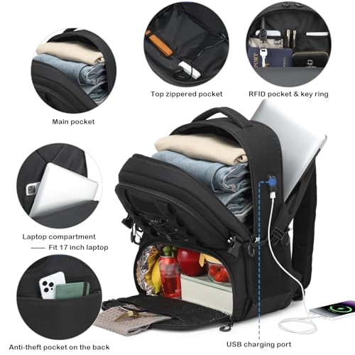 40L Laptop Lunch Backpack for Men with Lunch Compartment and USB Port