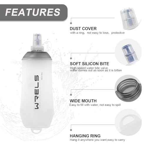 200ml/350ml/500ml Collapsible Soft Flask,BPA Free Folding Soft Water Bottle with Hanging Ring,Lightweight TPU Hydration Flask for Running Marathon Cycling Hiking (2 Count)