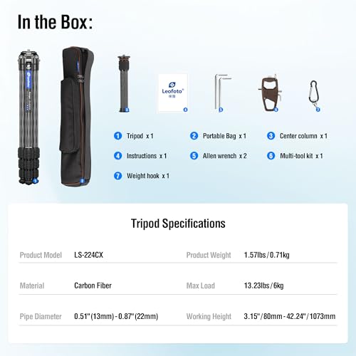 42.2" Carbon Fiber Travel Tripod with 4