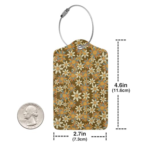 Flowers Leather Luggage Tag with Stainless Steel Ring