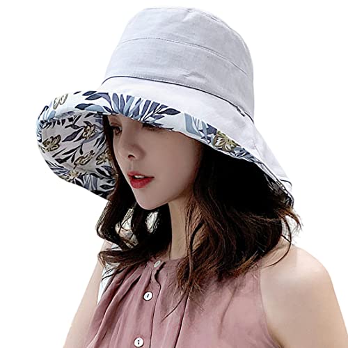 Women Floral Reversible Wide Brim Sun Hats Summer UV Protection Hiking Fishing Hat Wired Edge Beach Garden Lawn Work Cap Chin Strap