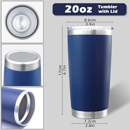 20oz Tumbler with Lid Stainless Steel Tumblers Insulated Mug Navy 6P (6 Count)