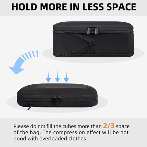 4 Set/6 Set/8 Set Compression Packing Cubes Travel Accessories Expandable Packing Organizers (Square Mesh, 05-Jet Black)