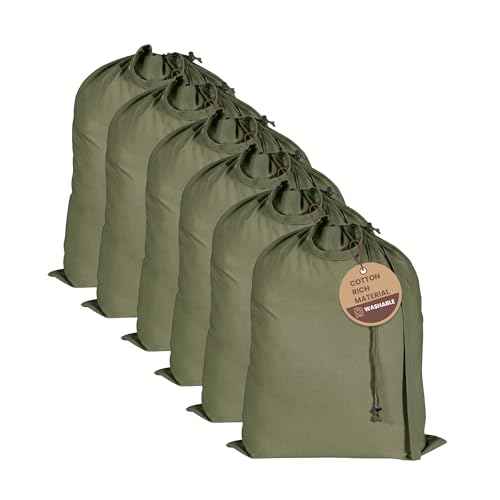 LFH Home Large Premium Cotton Rich Canvas Laundry Bag with Drawstring and Handles Heavy Duty (6 Count)