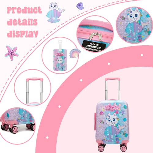 Cute Cat Kid’s Luggage Set 2 Piece Suitcase Set 16" Hardside Luggage with Spinner Wheels Girls Carry on Toddler Travel Rolling Luggage Airline Approved (2 Count)