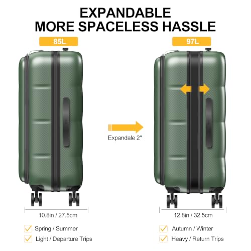 26 Inch Large Expandable Checked Luggage Hard Shell Suitcase Dark Green
