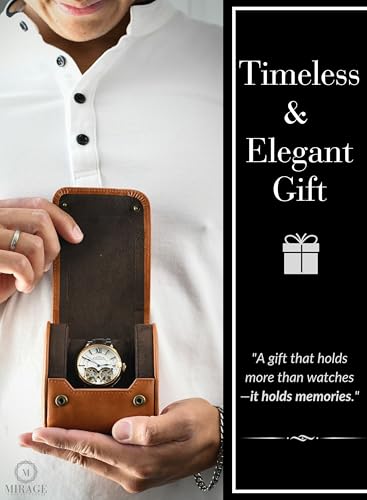 Watch Travel Case for Men Leather Watch Roll for Travel Organizer and Display Watch Case 1 Slot Full Grain Leather Tawny Brown (50 Count)