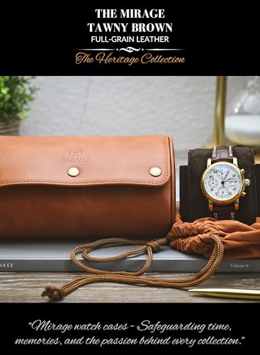 Watch Travel Case for Men Leather Watch Roll for Travel Organizer and Display Watch Case 2 Slots Full Grain Leather Tawny Brown (49 Count)