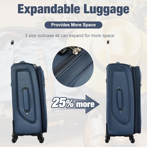Softside Luggage Set Lightweight 3 Piece Suitcase with Duffel Bag (3 Count)