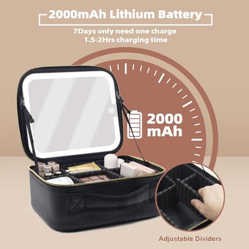 Makeup Bag with Magnetic Detachable Lighted Mirror 360° Swivel Angle