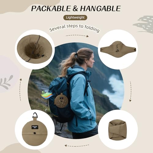 Waterproof Bucket Hats for Woman UPF 50+ Sun Hat Khaki