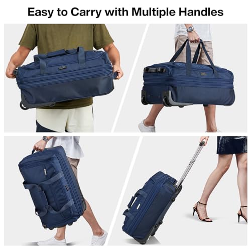 Expandable Carry On Luggage Suitcases with Wheels Foldable Duffle Bag for Travel Carry On suitcase Weekend Bag for Women Men（Blue）