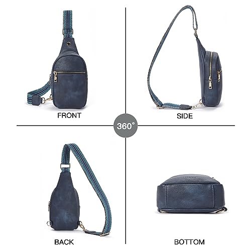 Sling Bag for Women Vegan Leather Small Fanny Pack Crossbody Bags Chest Bag for Women Navy Blue