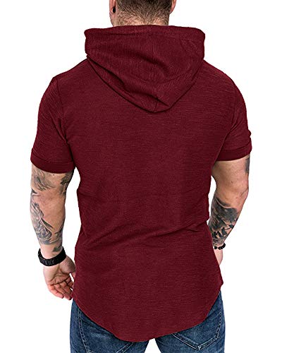 Mens Fashion Hoodies Sport Pullover Solid Color Shirt Workout Lightweight Tops Red