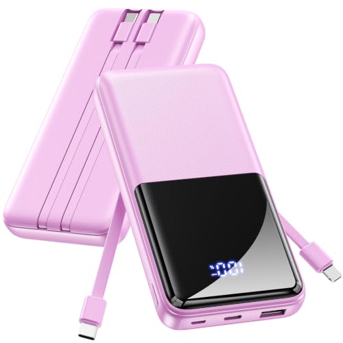 Portable Charger 15000mAh Slim Power Bank with Built in Cables