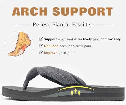Flip Flops for Women Arch Support Summer Beach Sandals Grey Size 8.5