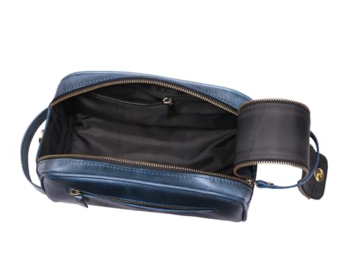 10" Premium Leather Toiletry Travel Pouch With Waterproof Lining