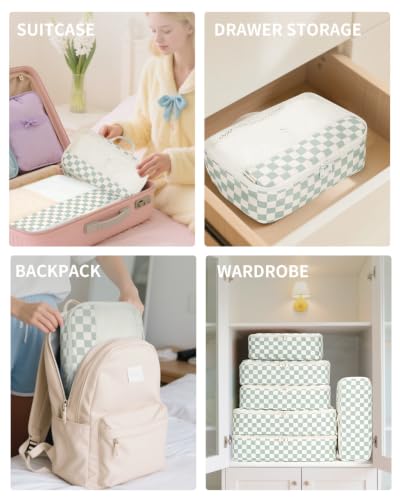 7 Set Checkered Packing Cubes for Travel Kids Women