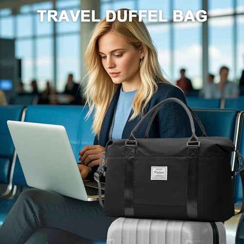 Large Gym Bag for Women Carry on Duffel 18 x 14 x 8 inches Spirit Airlines Travel Essentials Bag Weekender Space Saver Clothes Vacuum Storage Bags with hand pump